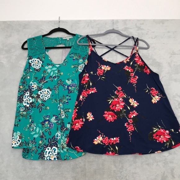 Two Gorgeous Floral Sleeveless Tops Size  1X New with tags - Picture 1 of 16